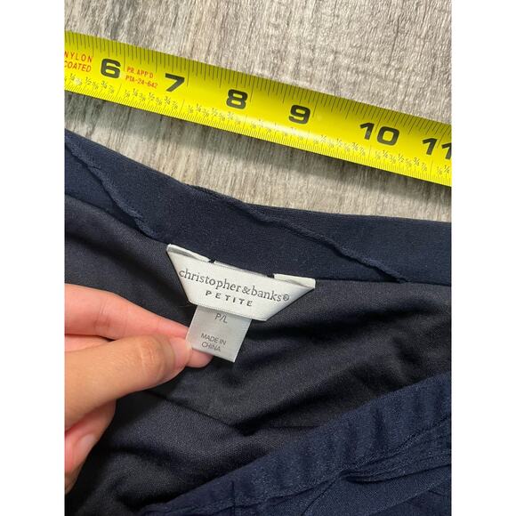 Women’s Christopher & Banks Petite Large Navy Textured Pull On Midi Skirt - Picture 2 of 4